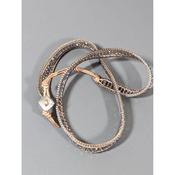 Nakamol Triple Wrap Bracelet Glass Bead Brown Leather 22" - Picture 5 of 7